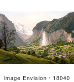 #18040 Picture Of Staubbach Waterfalls In A Scene Of Lauterbrunnen And Mountain Jungfrau Swizerland