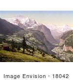 #18042 Picture Of The Village Of Wengen Over The Lauterbrunnen Valley With Staubbach Falls Bernese Oberland Switzerland