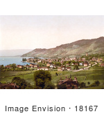 #18167 Photo Of Vineyards And Village Of Vevey On Geneva Lake Switzerland