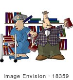 #18359 Man And Woman Re-Shelving Books In A Library Clipart