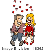 #18362 Couple in Love, Sitting on a Bench, Surrounded by Hearts Clipart by DJArt