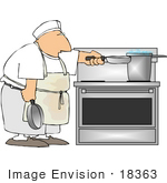 #18363 Male Short Order Cook Chef Cooking With Pots And Pans On A Stove In A Restaurant Kitchen Clipart