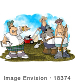 #18374 Man Bossing Around His Landscaping Crew While Working On A Yard Clipart