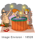 #18528 Two Caucasian Couples In Swimsuits With Sparklers At A Hot Tub Clipart