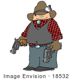 #18532 Cowboy Man Holding Two Pistils While Defending His Property Clipart