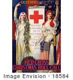 #18584 Photo Of A Red Cross Nurse And Columbia With A Scroll