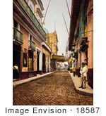 #18587 Photo Of A Cobbled Street Scene And Stores In Havana Cuba