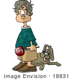 #18831 Boy Holding A Lolipop Standing By His Dog Clipart