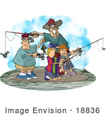 #18836 Mother And Children Fishing On An Island Clipart