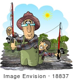#18837 Grandfather Fishing With His Grandson Clipart
