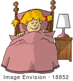 #18852 Little Blond Girl Sound Asleep Tucked Into Bed Clipart