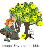 #18861 Genealogists Picking Smiley Faces From A Family Tree Clipart