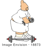 #18873 Chubby Caucasian Man Using Barbells And Dumbbells While Exercising At The Gym Clipart