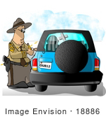 #18886 Highway Patrol Police Officer Writing A Citation Or Ticket To A Driver In A Blue Suv Clipart