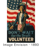 #1893 Uncle Sam Against A Backdrop Of Military Troops And The American Flag Offering A Rifle