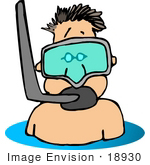 #18930 Boy Or Man Wearing A Snorkel Mask While Snorkelling Clipart