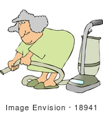 #18941 Woman Using The Hose Attachments To Clean With A Vacuum Clipart