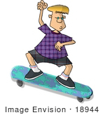 #18944 Blond Boy Riding A Puzzle Patterned Skateboard Clipart
