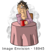 #18945 Exhausted Man At A Table Drinking Coffee Clipart