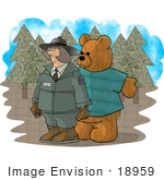 #18959 Forest Ranger Woman With A Teddy Bear Clipart