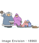 #18960 Father Pulling His Children On A Sled In The Winter Snow Clipart