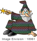 #18961 Old Wizard Man Holding A Golden Wand Clipart