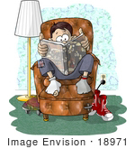#18971 Boy Reading A Thriller Book While Sitting In A Chair Clipart