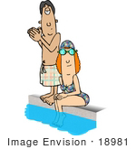 #18981 Man And Woman At The Side Of A Pool On A Hot Summer Day Clipart