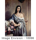 #18996 Photo Of A Woman In A Blue Gown Posing By Flowers By Francesco Hayez