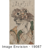#19087 Photo Of A Japanese Woman Carrying A Bundle Of Sticks On Her Head With A Tie That Resembles A Man