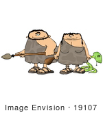 #19107 Caveman And Cavewoman With A Spear Club And A Snake Clipart