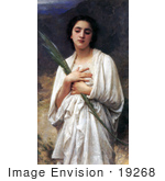 #19268 Photo Of A Young Woman Holding A Palm Leaf By William-Adolphe Bouguereau