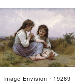 #19269 Photo Of Two Little Girls Playing An Instrument A Childhood Idyll By William-Adolphe Bouguereau
