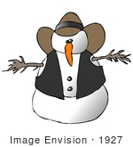 #1927 Clipart Ilustration Of A Snowman Cowboy In A Vest And Hat