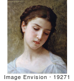 #19271 Photo of a Sad Young Woman, Head of a Young Girl, by William-Adolphe Bouguereau by JVPD