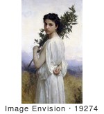 #19274 Photo Of A Young Woman Holding A Laurel Branch By William-Adolphe Bouguereau