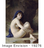 #19276 Photo of a Bather Woman With a Cloth Over Her Head, Seated Nude by William-Adolphe Bouguereau by JVPD