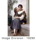 #19290 Photo Of A Girl Kissing Her Mom’S Cheek A Little Coaxing By William-Adolphe Bouguereau