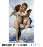 #19309 Photo of Cupid and Psyche as Children, Kissing, by William-Adolphe Bouguereau by JVPD