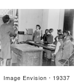 #19337 Photo Of Students And Teacher In A Classroom Pledging Allegience To The American Flag