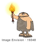 #19348 Caveman In A Cloth And Sandals Holding A Lit Torch Clipart