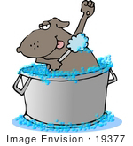 #19377 Dog In A Tub Scrubbing His Arm Pits With A Loofah Sponge While Taking A Bubble Bath Clipart