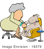 #19379 Female Dog Groomer Giving A Dog A Pedicure Clipart
