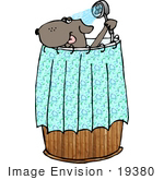 #19380 Dog Taking A Shower In A Wooden Barrel Clipart