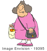 #19395 Woman Grocery Shopping Carrying A Bag Of Apples And Oranges Clipart