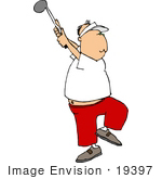 #19397 Man Swinging His Golf Club Really High Behind Him While Golfing Clipart