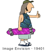 #19401 Skater Dude Holding His Skateboard Giving A Thumbs Up Clipart