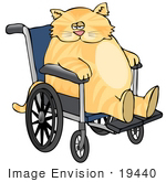 #19440 Fat Orange Tabby Cat In A Wheelchair Clipart