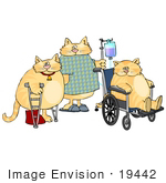 #19442 Three Cats In A Hospital With Crutches Iv And Wheelchair Clipart