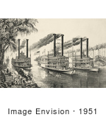 #1951 Stock Photography Of Three Racing Steamboats On The Mississippi River